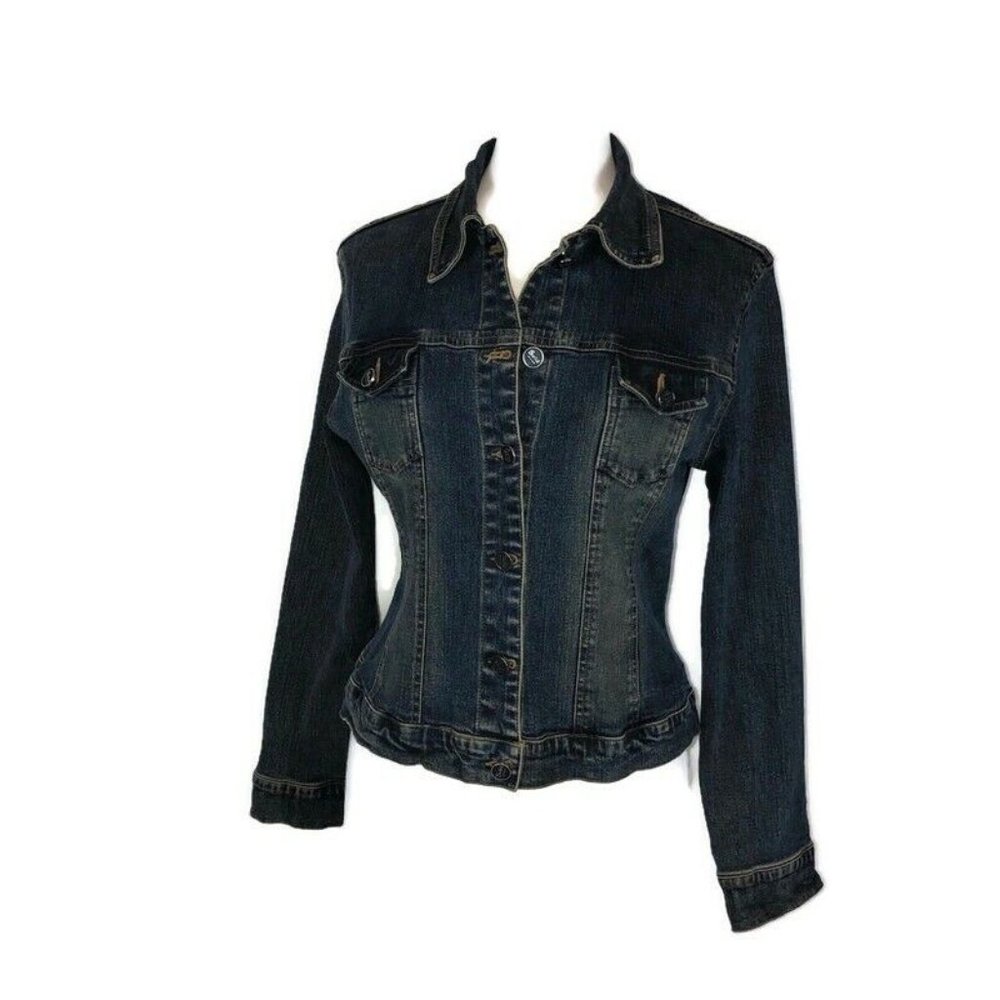 SOLID Jeans Denim Trucker Jacket Juniors L Dark